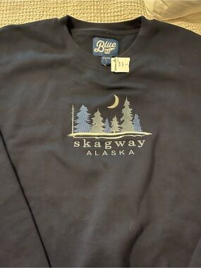 Blue 84 Navy Skagway Alaska Embroidered Tree & Moon Crewneck